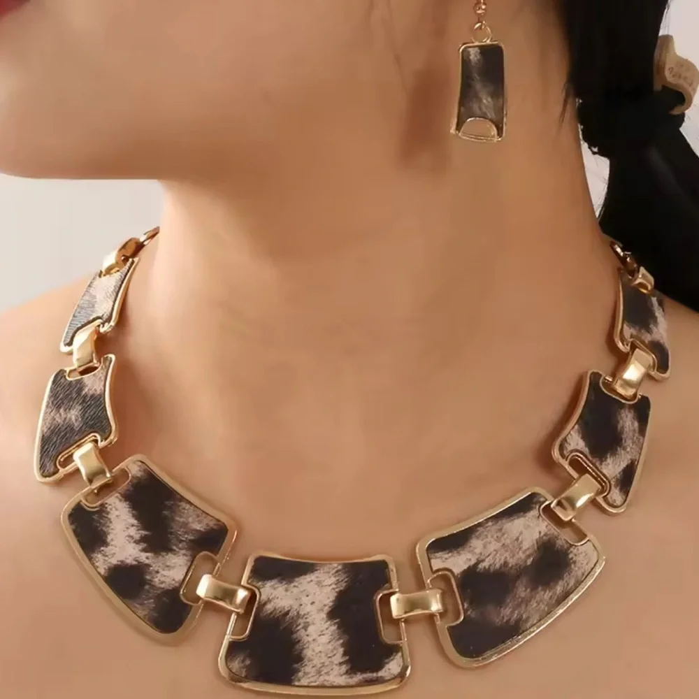 Elegant Leopard Statement Necklace and Earrings
